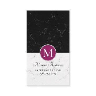 Elegant DIY Monogram, White & Black Marble, Violet