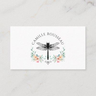 Elegant Dragonfly Floral Calling Card