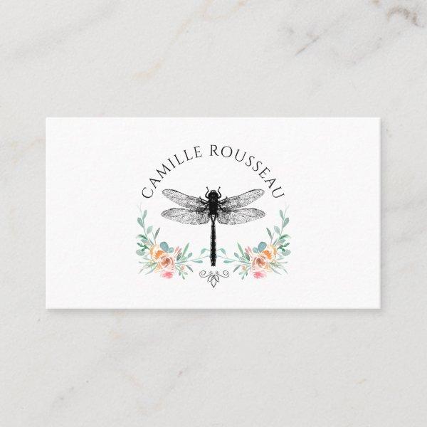 Elegant Dragonfly Floral Calling Card