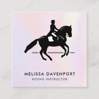 Elegant Dressage Rider on a Watercolor Background Square