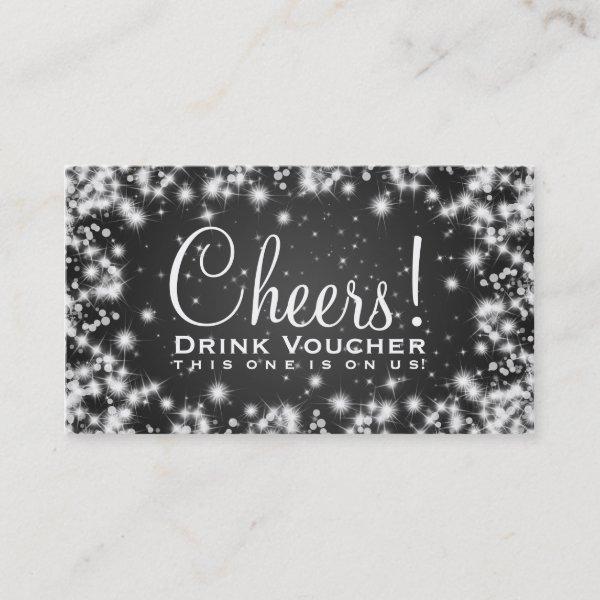 Elegant Drink Voucher Party Winter Sparkle Black Discount Card
