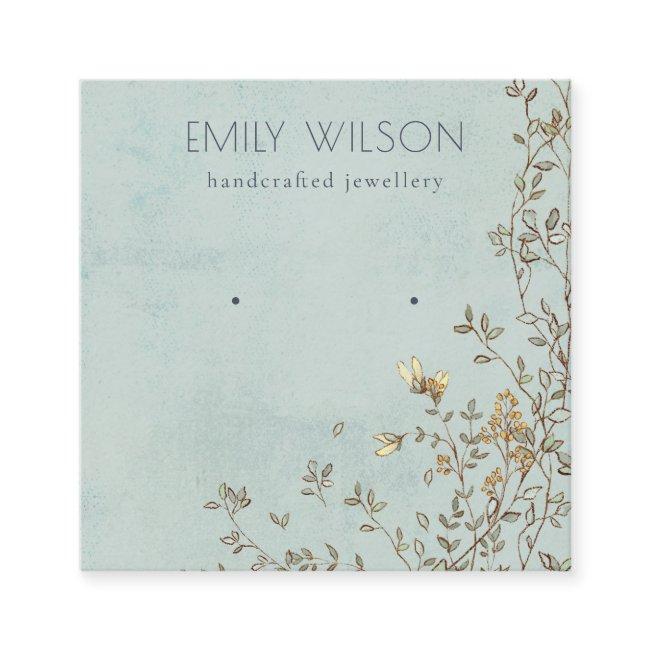 Elegant Dusky Floral Aqua Stud Earring Display Square