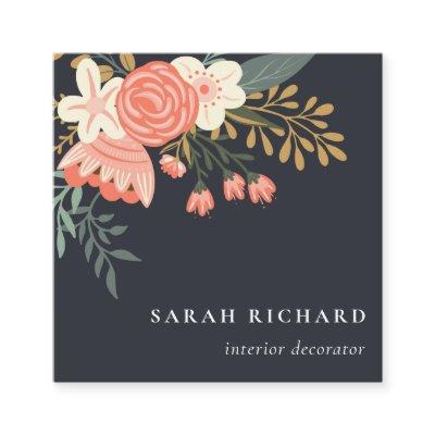 Elegant Dusky Orange Black Blush Ambrosia Floral  Square
