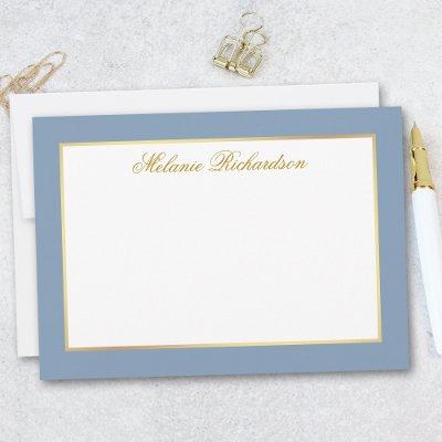 Elegant Dusty Blue Gold Frame - Choose Size - Note Card
