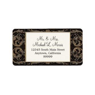 Elegant Ebony Black Baroque Wedding Return Address Label