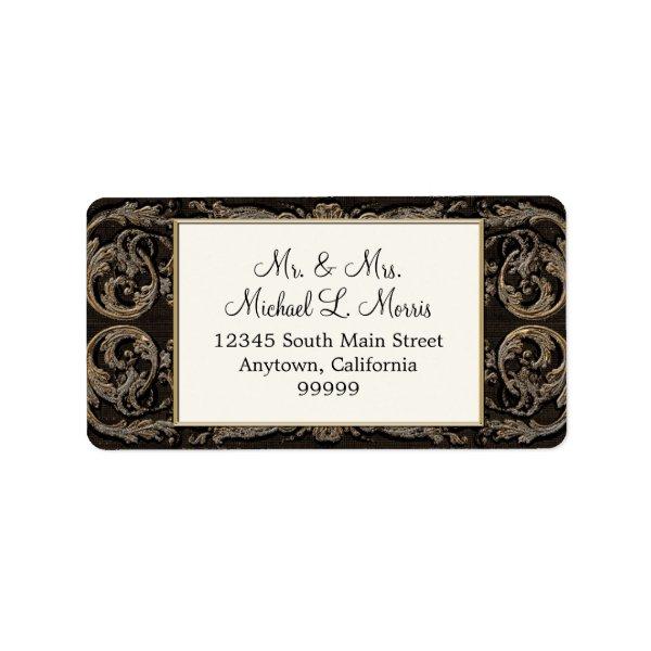 Elegant Ebony Black Baroque Wedding Return Address Label