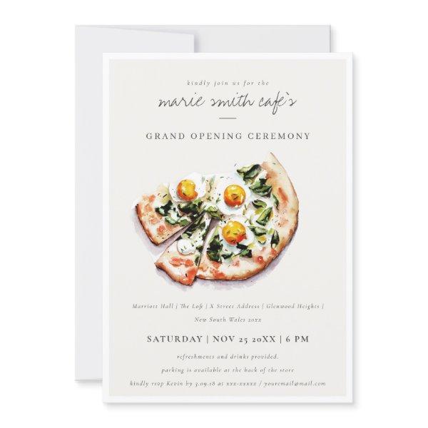 Elegant Egg Basil Pizza Café Grand Opening Invite