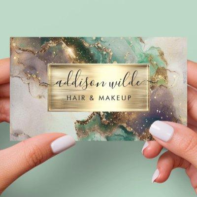 Elegant Emerald Purple And Gold Watercolor Marble