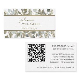 Elegant Eucalyptus & Pine Sage & Gold QR Code