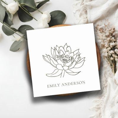 ELEGANT FAUX FOIL SILVER LOTUS LINE DRAWING FLORAL SQUARE