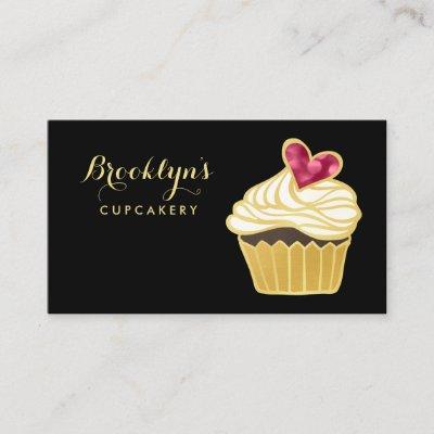 Elegant FAUX Gold Cupcakery and Pink Bokeh Heart