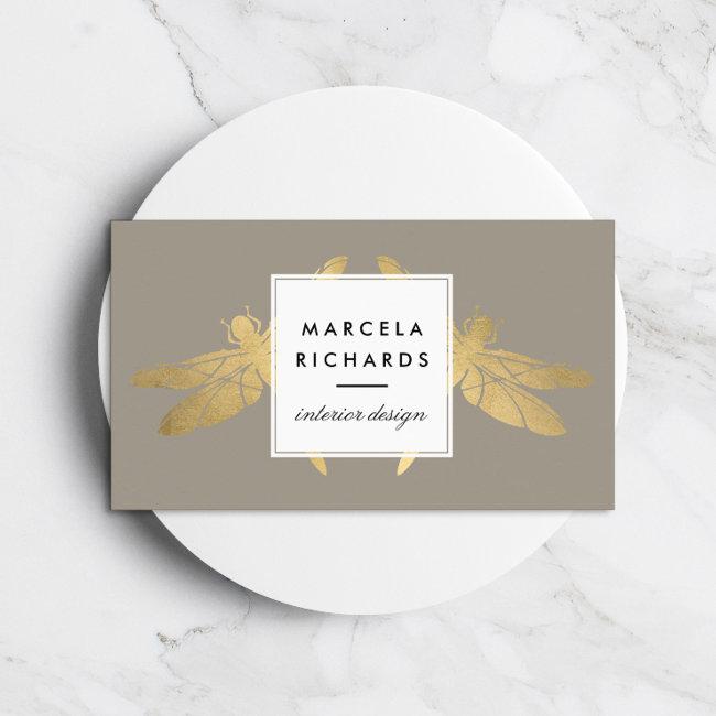 Elegant Faux Gold Dragonfly Duo on Taupe