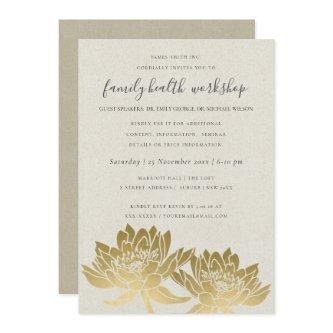 ELEGANT FAUX GOLD LOTUS KRAFT WORKSHOP EVENT INVITATION