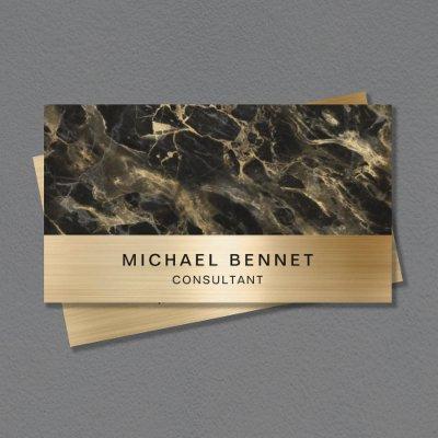 Elegant Faux Gold Metallic Black Marble Consultant