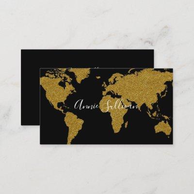 elegant faux gold world map black travel agent