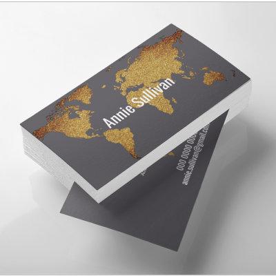 elegant faux gold world map on gray travel agent