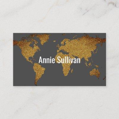 elegant faux gold world map on gray travel agent