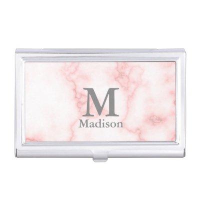 Elegant Faux Pink Marble Name and Monogram  Case
