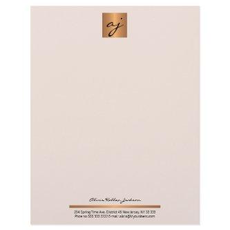 Elegant feminine blush pink copper gold monogram letterhead