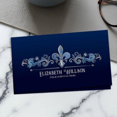 Elegant Fleur-de-lis Pearl and Blue marble