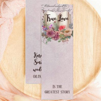 Elegant Floral Love Story Wedding Favor Bookmark Mini