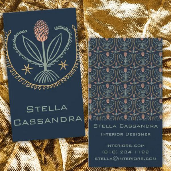 Elegant Floral Pattern Lucile Tiles Deep Blue