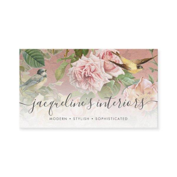 Elegant Floral Vintage Birds Roses Dusty Pink