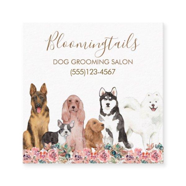 Elegant Floral Watercolor Dogs Grooming Service Square