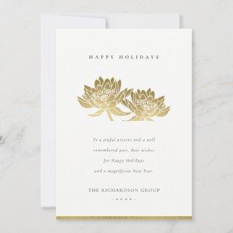 ELEGANT FORMAL FAUX GOLD LOTUS FLORAL BUSINESS  HOLIDAY CARD