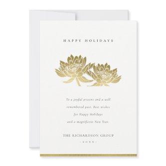 ELEGANT FORMAL FAUX GOLD LOTUS FLORAL BUSINESS  HOLIDAY CARD