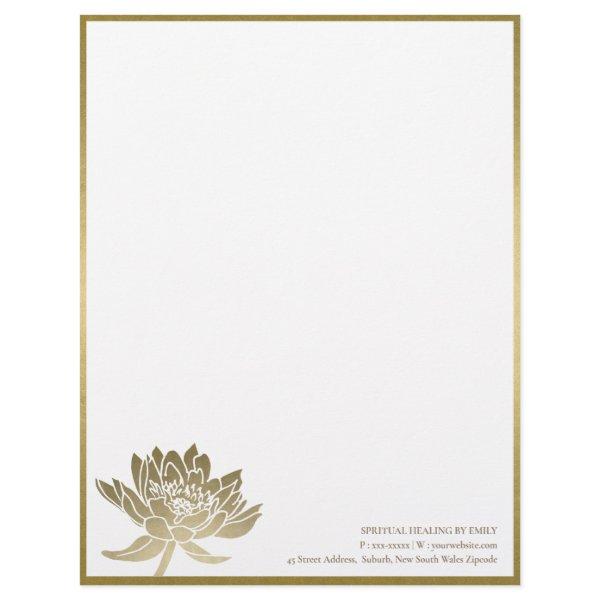 ELEGANT FORMAL FAUX GOLD LOTUS FLORAL BUSINESS LETTERHEAD