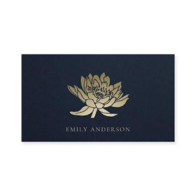 ELEGANT FORMAL TRENDY NAVY FAUX GOLD LOTUS FLORAL