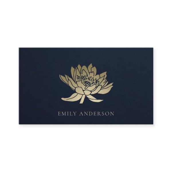 ELEGANT FORMAL TRENDY NAVY FAUX GOLD LOTUS FLORAL