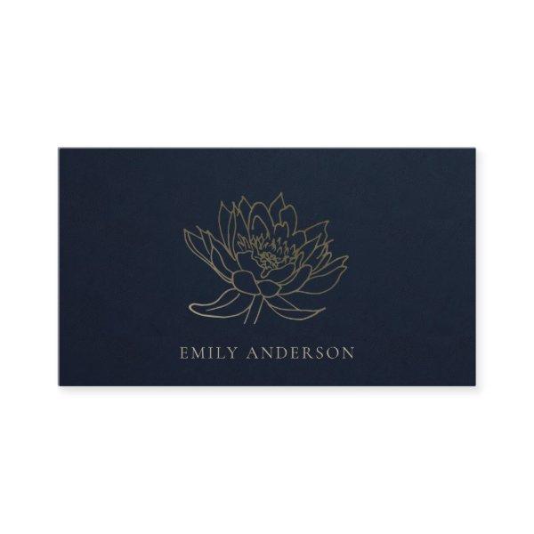 ELEGANT FORMAL TRENDY NAVY FAUX GOLD LOTUS FLORAL