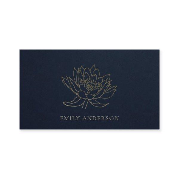 ELEGANT FORMAL TRENDY NAVY FAUX GOLD LOTUS FLORAL