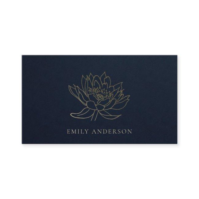 ELEGANT FORMAL TRENDY NAVY FAUX GOLD LOTUS FLORAL