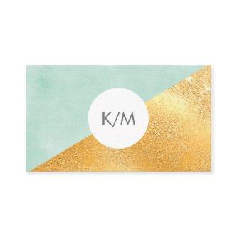 Elegant Geometric Mint Green & Gold Monogram