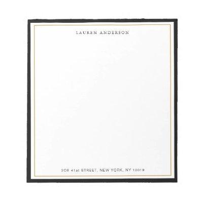 Elegant, Glam Gold & Black border Flat Notepad