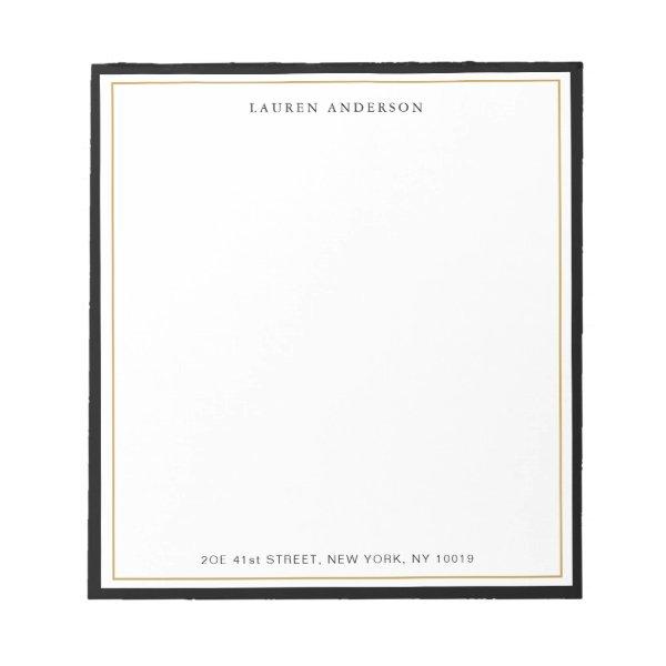 Elegant, Glam Gold & Black border Flat Notepad