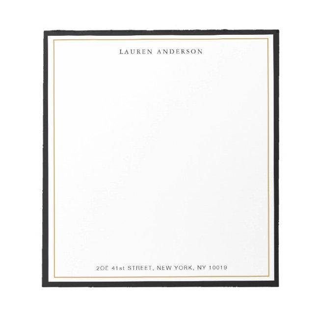 Elegant, Glam Gold & Black border Flat Notepad