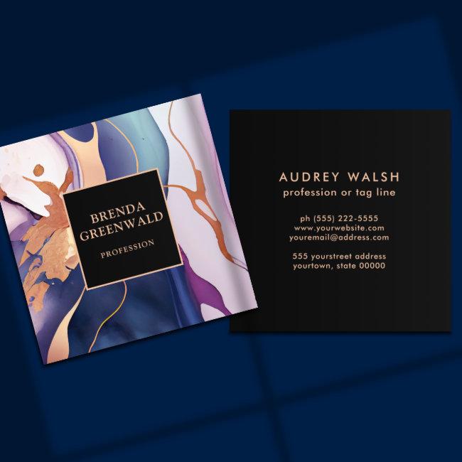 Elegant Glam Liquid Marble Blue Purple Gold Square
