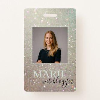 Elegant Glitter Green Pink Aqua Shiny Photo Badge