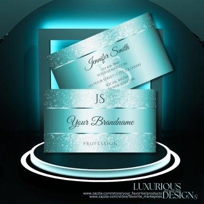 Elegant Glitter Teal Gradient and Initials Modern