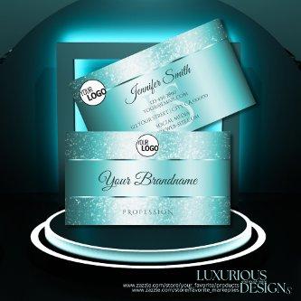 Elegant Glitter Teal Gradient Initials and Logo