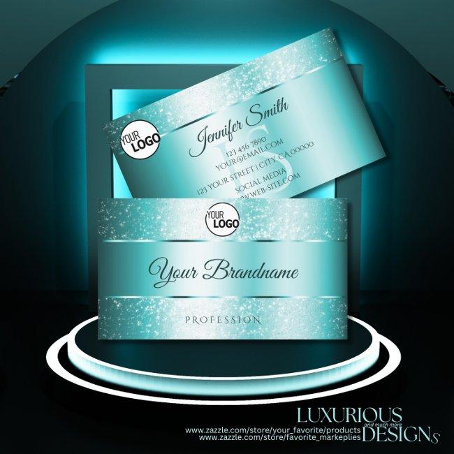 Elegant Glitter Teal Gradient Initials and Logo
