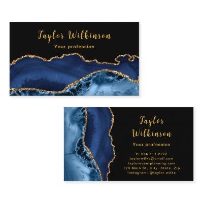 Elegant Gold and Dark Blue Agate