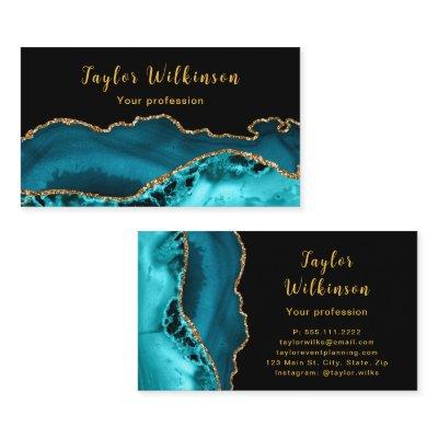 Elegant Gold and Teal Blue Agate