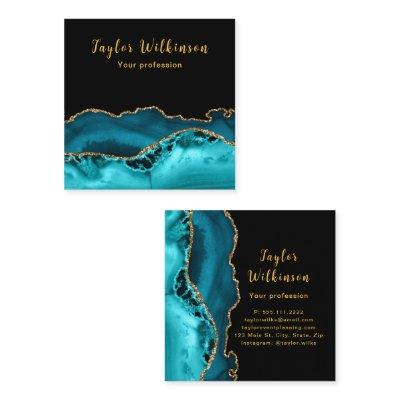 Elegant Gold and Teal Blue Agate Square