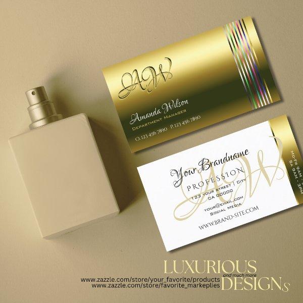 Elegant Gold and White Colorful Stripes Monogram