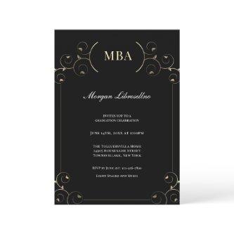 Elegant Gold Black MBA Graduation Party Invitation